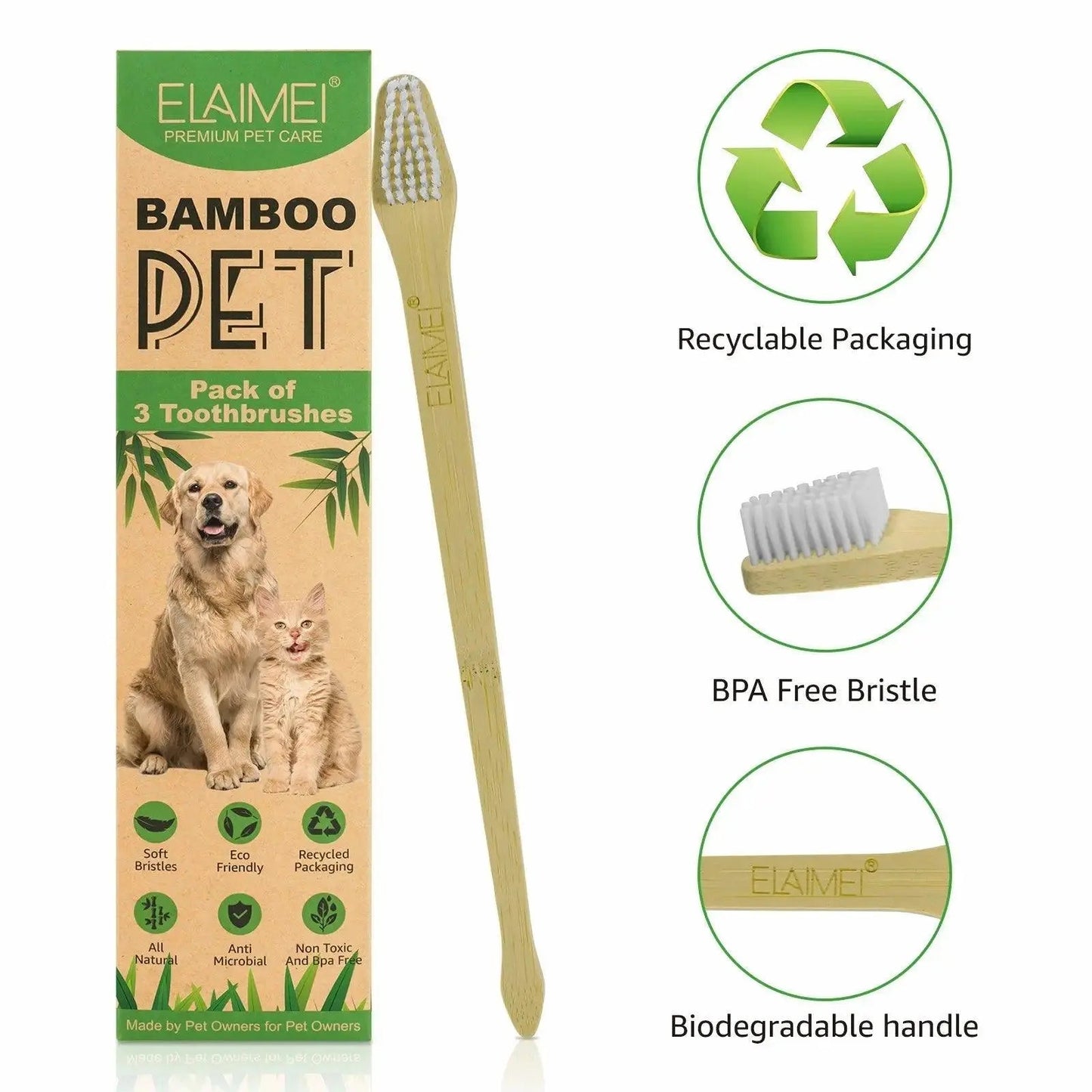 ELAIMEI Bamboo Pet Toothbrush Set-3