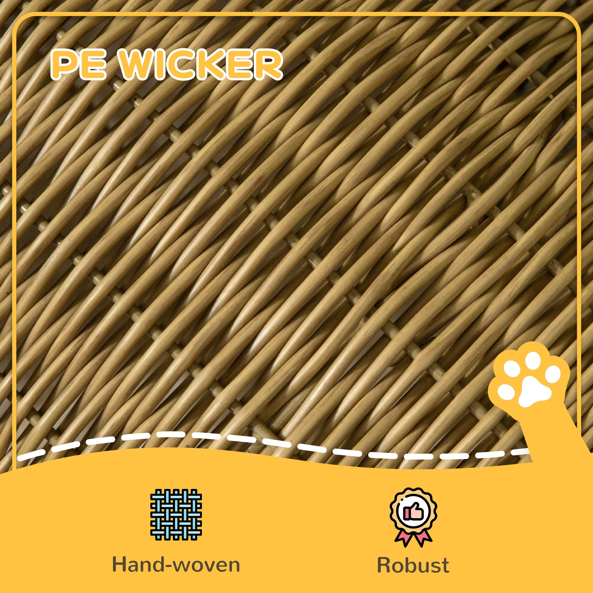 PawHut Elevated Design Wicker Cat House with Washable Cushion in Light Brown-3